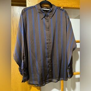 LOFT Brown and Blue Striped Blouse